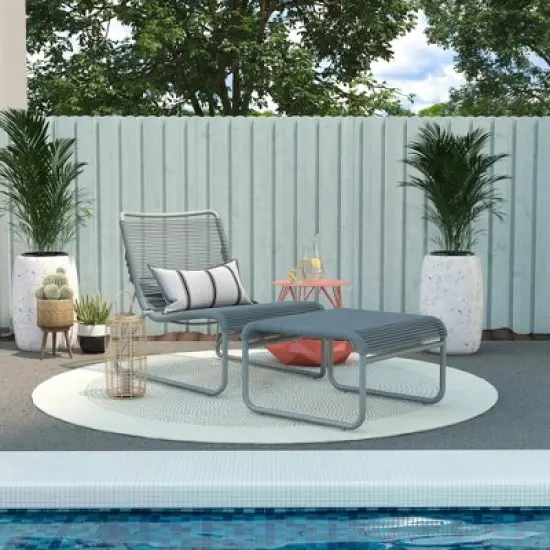 Lita 2pc Patio Lounge & Ottoman Set - Charcoal - CosmoLiving by Cosmopolitan image {1}