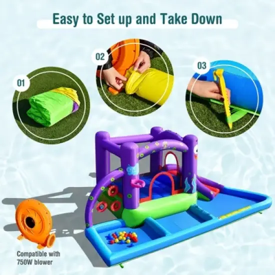 Costway Inflatable Water Slide Castle Kids Bounce House w/ Octopus Style Blower Excluded image {6}