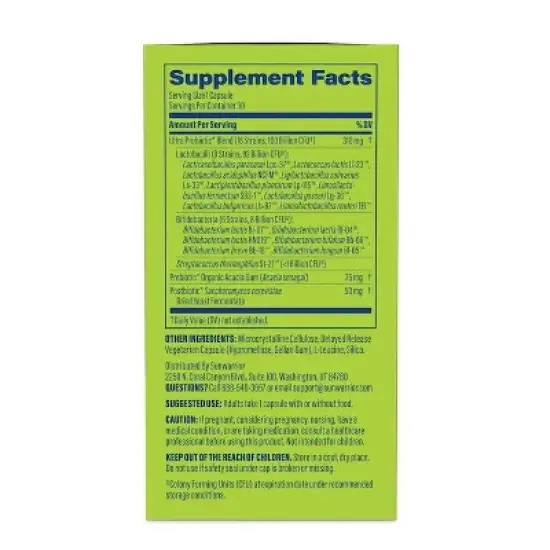Active Ultra Probiotic Capsules, 100 Billion CFU Probiotic Supplement for Digestive & Immune Health Support, Sunwarrior, 30ct image {2}