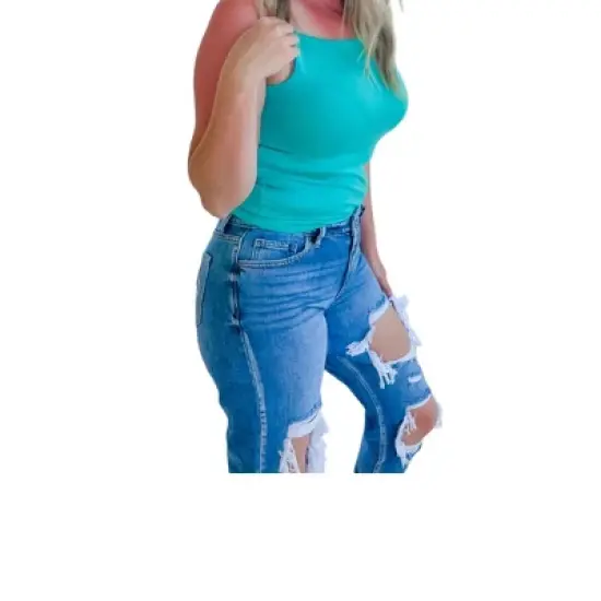 Women's Distressed &ldquo;Mom&rdquo; Jeans - ZENANA image {1}