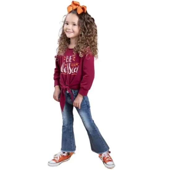 Girls Be Blessed Tassel Bell Bottom Jeans Set - Mia Belle Girls image {1}