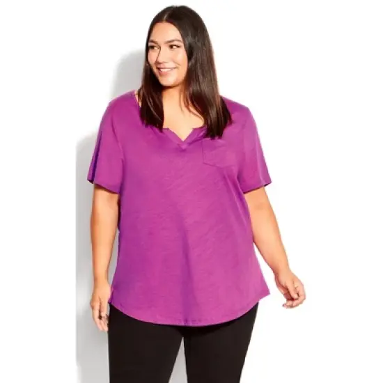 Women's Plus Size Split Neck  T-Shirt  - Clover | AVENUE image {5}
