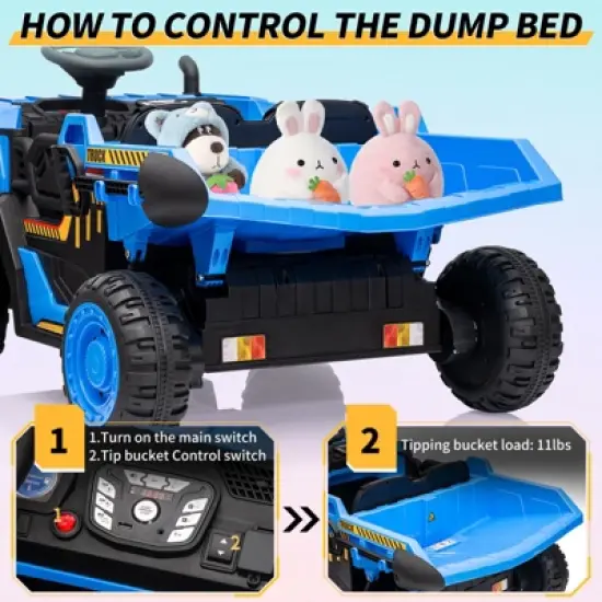 Ride On Dump Truck, 2 Seater Ride On Construction Vehicle with Remote Control, Electric Dump Bed, Ride On Car Toy for Kids image {4}