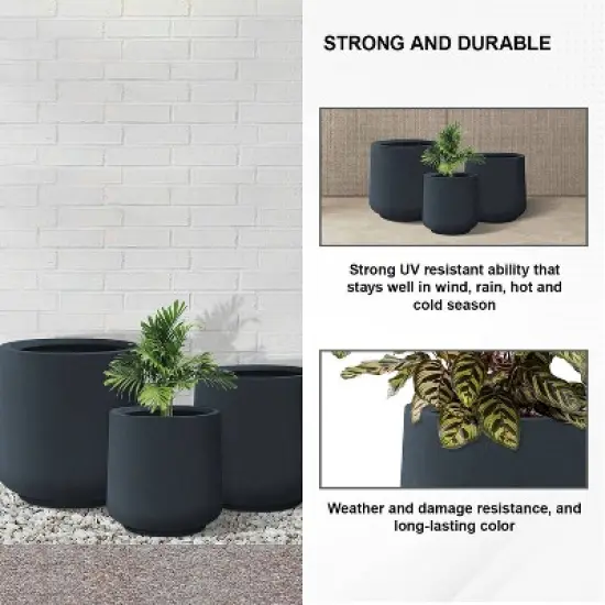 Rosemead Home & Garden 3pc Concrete Outdoor Planter Pot Black image {8}