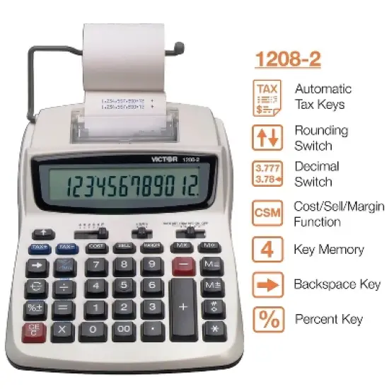 Victor 1208-2 Two-Color Compact Printing Calculator Black/Red Print 2.3 Lines/Sec 12082 image {1}