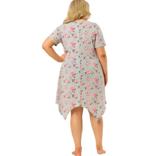 Agnes Orinda Womens Plus size Floral Nightgown Pajama Cute Irregular Sleep Dress image {4}