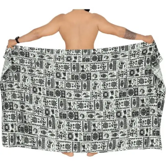 LA LEELA Men's Sarong Wraps Swim Beach Cover Ups One Size Ebony Multi image {3}