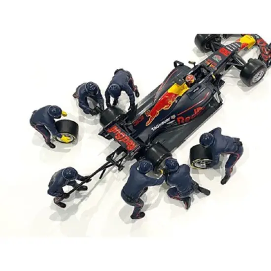 Formula One F1 Pit Crew 7 Figurine Set Team Blue Release II for 1/18 Scale Models by American Diorama image {3}