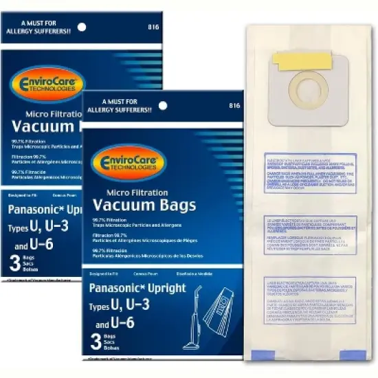Panasonic Types U, U-3, U-6 Micro Filtration Vacuum Cleaner Dust Bags 6 Pack image {5}