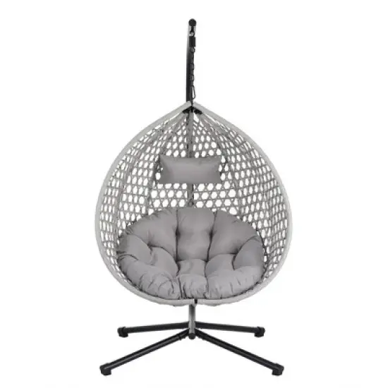 NAYSAYE Patio Swing Hanging Egg Chair with Stand Durable Comfortable Design for Indoor and Outdoor Use, Gray, 42.13"*39"*76.77" image {5}