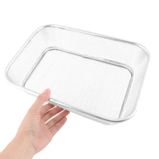 Unique Bargains Stainless Steel Hollow Out Rectangular Fruit Colanders Silver Tone 11.4 x 8.5 x 2.6 Inch 1 Pc image {3}