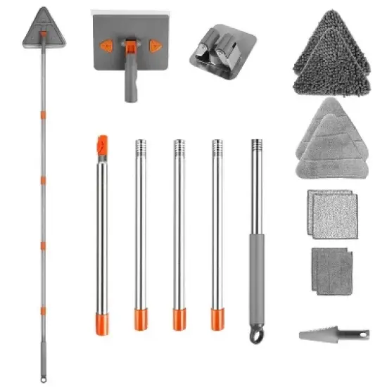 Racxily 2 in 1 Baseboard Cleaner Mop Wall Cleaner Mop With Squeegee Extendable Long Handle 8 Reusable Fiber Flannel Chenille Mop Pads 360&iexcl;&atilde; Rotatable image {13}