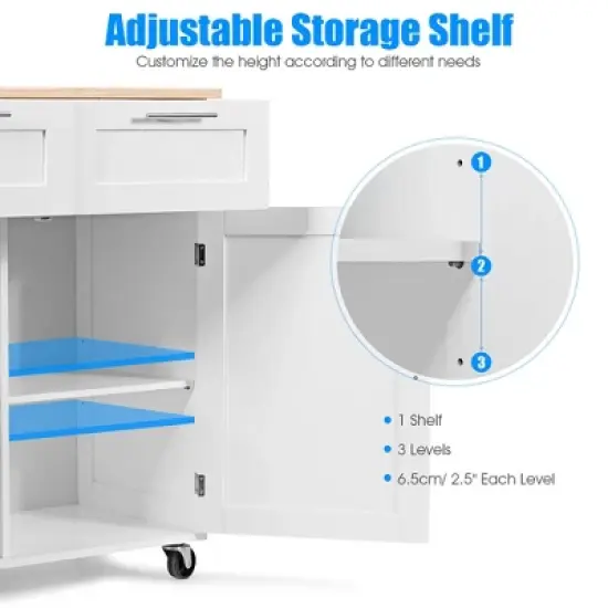 Costway Rolling Kitchen Cart Island Heavy Duty Storage Trolley Cabinet Utility White image {5}