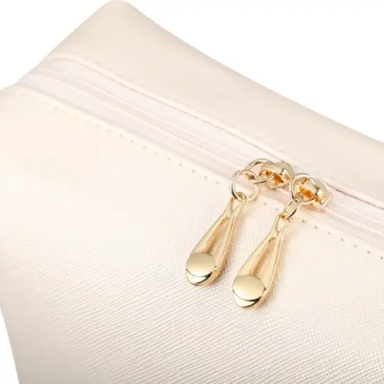 Unique Bargains PU Leather Waterproof Makeup Bag Cosmetic Case Makeup Bag for Women L Size Beige 1 Pcs image {5}