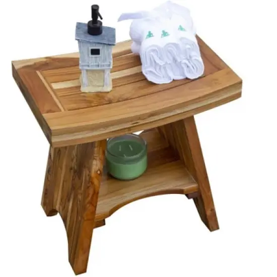 EcoDecors&reg; Serenity&reg; 18" Teak Wood Shower Bench with Shelf in EarthyTeak Finish image {4}