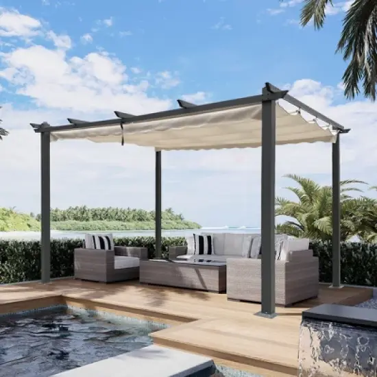 13 x 10 Ft Outdoor Patio Retractable Pergola With Canopy Sun shelter Pergola for Gardens,Terraces,Backyard image {6}