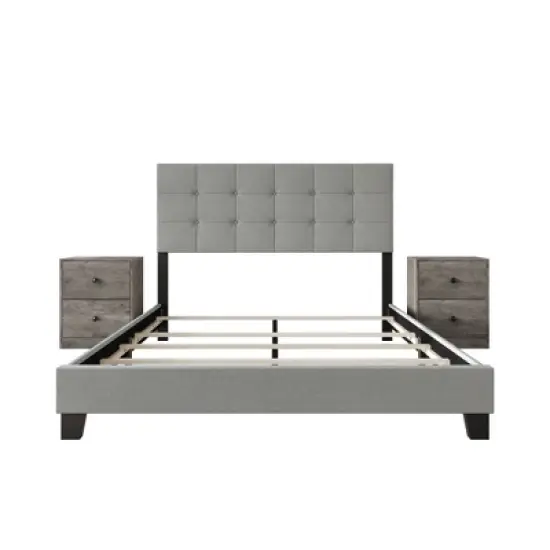 Home Design Sara Panel Bed with 2 Nightstands Gray image {12}