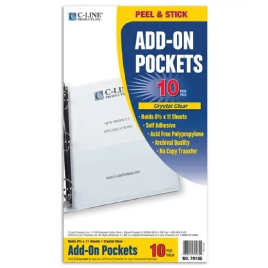 C-Line&reg; Add-On Filing Pocket, 8-3/4" x 5-1/8", Pack of 10 image {6}