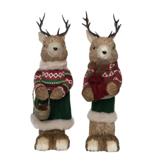 Transpac Large Foam Sisal Festive Reindeer Set of 2 Christmas Home Decorations for Holiday Cheer image {1}