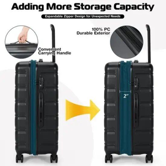 Costway 3 Piece Hardshell Luggage Set Ex pandable Suitcase w/ TSA Lock & Spinner Wheels image {5}