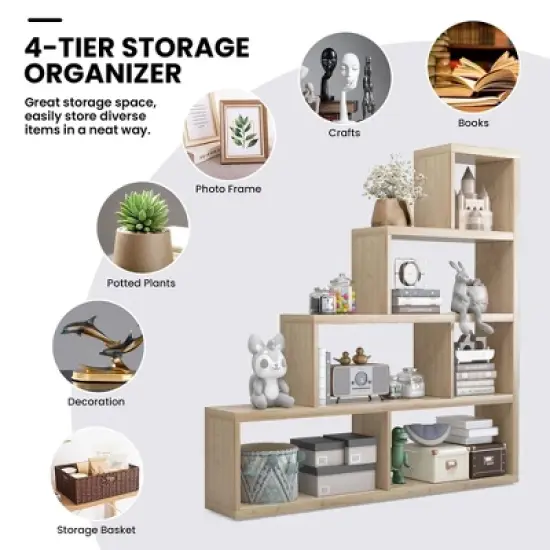 Costway 6 Cubes Ladder Shelf Freestanding Corner Bookshelf Storage Bookcase Display Rack image {5}