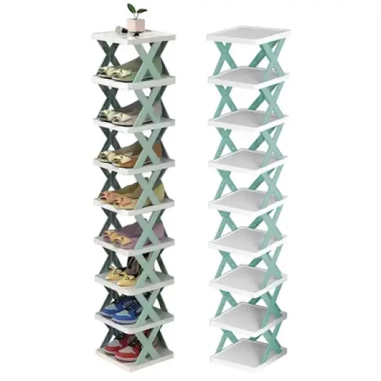 NewHome "9-Tier Vertical Shoe Rack: Space-Saving Free-Standing Organizer for Narrow Entryways and Closets" White image {2}