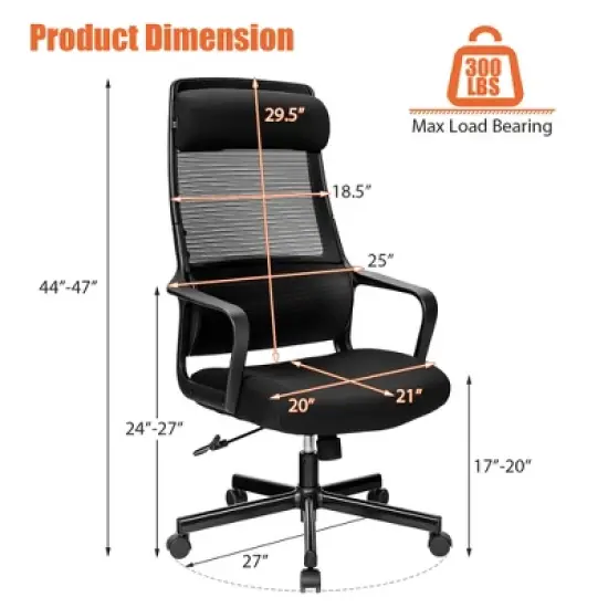 Costway Adjustable Mesh Office Task Chair Heating Lumbar Support Headrest Grey\Black image {3}