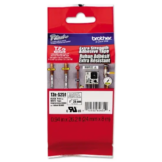 Brother TZe Extra-Strength Adhesive Laminated Labeling Tape 1w Black on White TZES251 image {1}