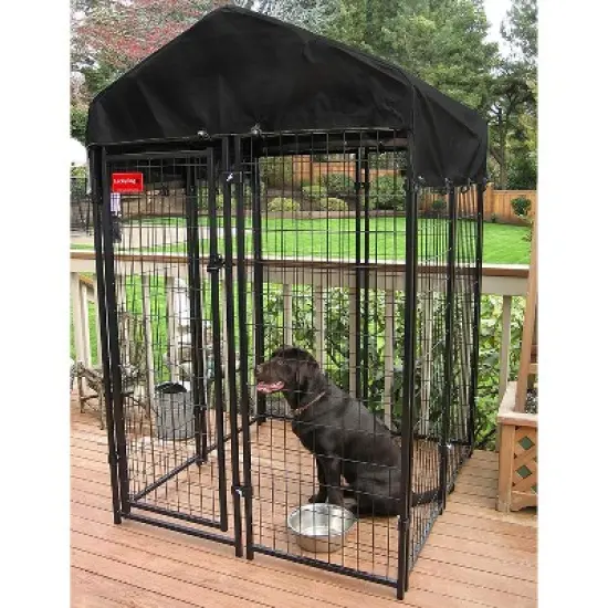 Lucky Dog Uptown Covered Dog Kennel with Lucky Dog Wire Dog Fence Pet Kennel image {2}