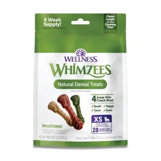 WHIMZEES by Wellness Brushzees Extra Small in Vegetable Flavor Dental Dog Treats image {9}
