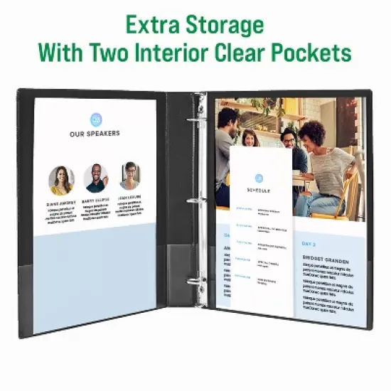 Office Essentials Economy View 3 Ring Binders, 1" Round Rings, 1.4" Spine, 175-Sheet Capacity, Black Binders (4-Pack of 03127) image {2}