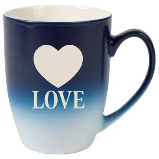 100 North Heart 10 Ounce Navy Blue and White Two Toned Ombre, Comfortably Fits Your Hands, Ceramic Tea Coffee Cup Mug, Love image {1}