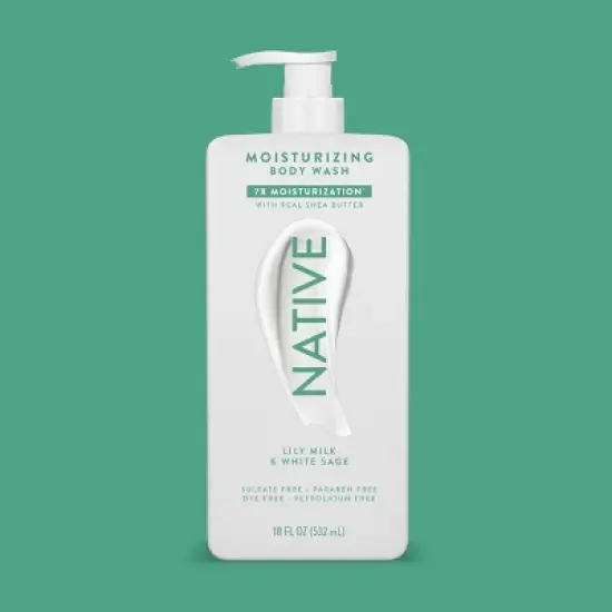 Native Moisturizing Shea Butter 24hr Hydration Sulfate Free and Paraben Free Body Wash - Lily Milk & White Sage - 18 fl oz image {6}