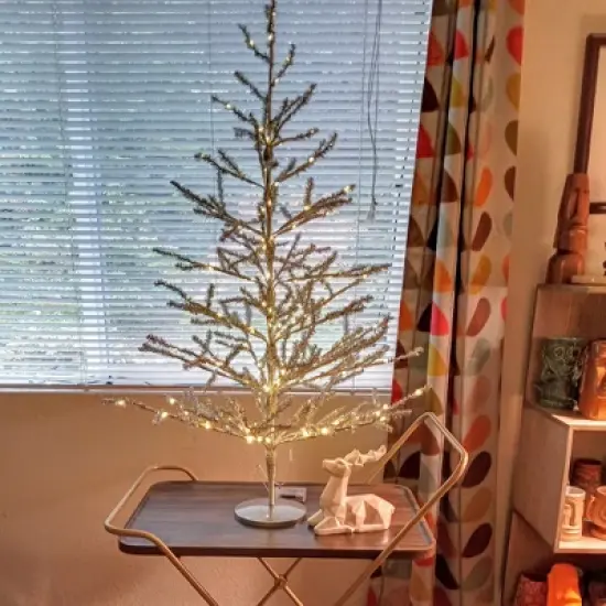 Northlight 3' Pre-Lit LED Silver Tinsel Twig Artificial Christmas Tree - Clear Lights image {2}