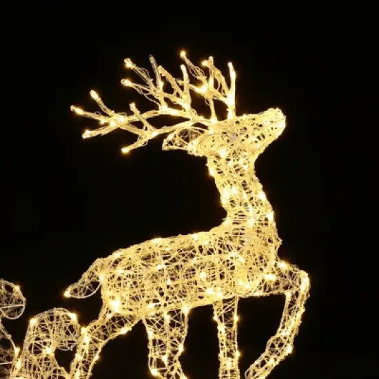 LuxenHome 2-Piece Lighted Reindeer and Sleigh Christmas Yard Decoration, Outdoor Holiday Set with Timer White image {8}