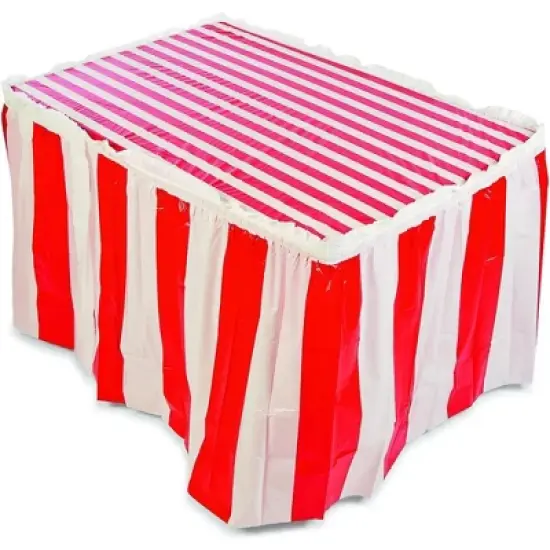 Fun Express Red and White Striped Tablecloth Roll Great for Parties, Carnivals, and Picnics image {1}