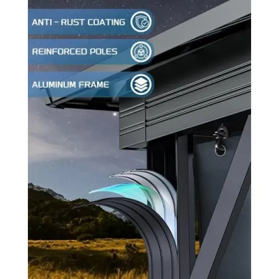 12'x12' hardtop gazebo for all weather with double metal roof, aluminum alloy frame, net, and curtain; perfect for patio, deck, and backyard. Gray. image {9}