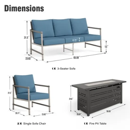 Captiva Designs 4pc Outdoor Wicker Patio Fire Pit Set with Armchairs for Poolside, Backyard image {1}