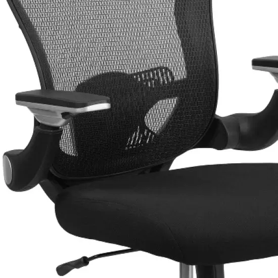 Emma and Oliver Mid-Back Black Mesh Swivel Ergonomic Office Chair - Height Adjustable Flip-Up Arms image {1}