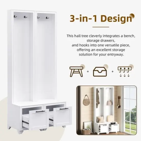 TIRAMISUBEST Elegant Free Standing Hall Tree Set of 2 - White Entryway Organizer with Storage image {6}