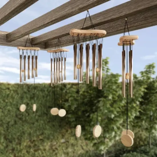 Metal and Wood Wind Chimes - 34.5-Inch Tuned Metal Chimes - Soothing Tones for Garden, Patio, Porch, or Outdoor Decor by Nature Spring (Bronze Finish) image {2}