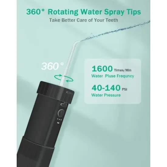 Initio Portable Water Flosser - 4 Nozzle Types, 3 Modes, IPX7 Waterproof, 1100mAh Battery, Essential for Travel Oral Care image {6}
