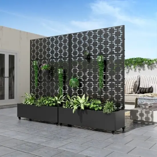 PexFix 72 in. x 47 in. Outdoor Metal Trellis with Planter Box in Squares Pattern in Black image {1}