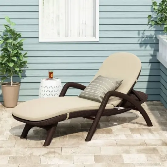 Outdoor Chaise Lounge with Cushion, Modern Curved Backrest Recliner for Patio, Poolside or Garden Relaxation and Sunbathing-Maison Boucle image {7}
