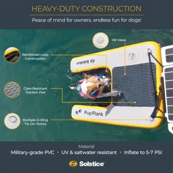 Solstice Inflatable Pup Plank Mini Dog Ramp Water Float Ladder Step for Fishing Boat Docks with Storage Bag, for Small Sized Breeds, Multicolor image {3}