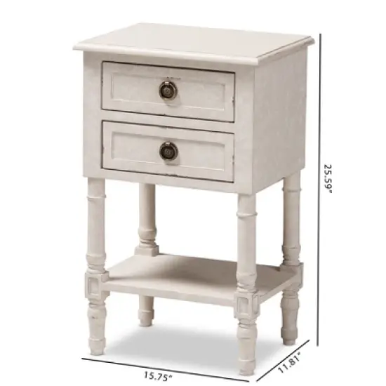 Lenore Country Cottage Farmhouse 2 Drawer Nightstand White - Baxton Studio image {9}