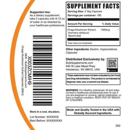 BulkSupplements Chaga Mushroom Extract Capsules image {6}