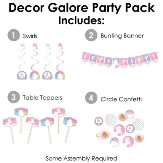 Big Dot of Happiness Rainbow Unicorn - Magical Unicorn Baby Shower or Birthday Party Supplies Decoration Kit - Decor Galore Party Pack - 51 Pieces image {1}