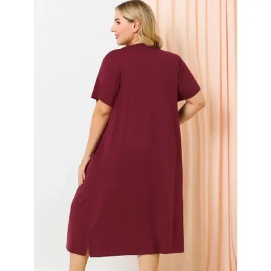 Agnes Orinda Womens Plus Size Short Sleeve Cute Cat Print Pockets Nightgown image {4}