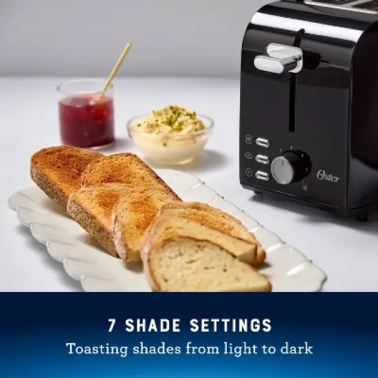 Oster 2-Slice Toaster With Extra-Wide Slots Black/Stainless Steel: Bagel Maker, 800W, Spot Clean, 1-Year Warranty image {4}